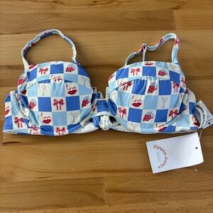 Dippin Daisy’s Bikini Top Blue Checkered Print Underwire Women’s Medium swim